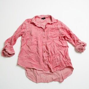Velvet Heart Los Angeles Pink Washed Distressed Long Sleeve Button Up Shirt SZ M